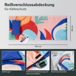 Bunt gemusterte Reisverschlussschutzabdeckung für Kälteschutz, 190 x 80 cm, mit klettbarem Verschluss und Waschmaschineneignung.