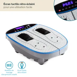 Fußmassagegerät mit einer oberen Fläche aus Gummi für Rutschfestigkeit, digitalem Bildschirm und Touch-Bedienelementen.