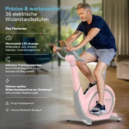 Display mit einem Smartphone, das eine Landschaft zeigt. Textinformationen über Kinomap und Skandika mit Streaming-Optionen.