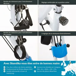 Widerstandsband für das Training der Arme, verstellbare Sitzposition, Widerstandseinstellungen. Informationen zur Marke Skandika.