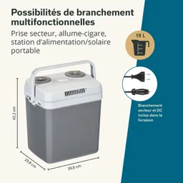 Tragbare Kühlbox in Grau mit grauem Deckel, zwei Belüftungsöffnungen und Tragegriff. Maße: 42,2 cm Höhe, 39,8 cm Breite, 29,8 cm Tiefe.
