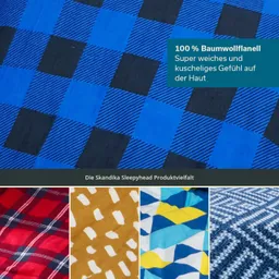 Bunt gemusterte Textilien in verschiedenen Farben. Oberes Muster in blau-schwarz. Unten drei weitere Designs: kariert, kreativ, geometrisch.