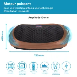 Vibrationsplatte mit rutschfester Oberfläche, LCD-Bildschirm, Abmessungen 780 mm x 440 mm, Leistung 150 Watt.