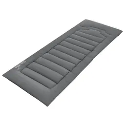Graue Schlafmatte mit gestepptem Design, länglich und gepolstert, auf hellem Hintergrund.