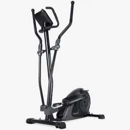 Ellipsentrainer in Schwarz mit Griffen, Pedalen und einem Displayhalter.
