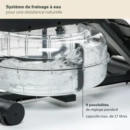 Wassertank mit Sichtfenster und Wasserwirbel, Teil eines Geräte-Systems zur natürlichen Widerstandsregulierung.