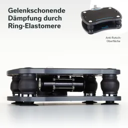Grau-schwarzes Gerät mit elastischen Dämpfungsringen, Anti-Rutsch-Oberfläche und mechanischen Komponenten.