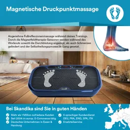 Ein Massagegerät für Füße mit Sensoren und Kontrollelementen, platziert auf einem Holzboden in einem modernen Raum.