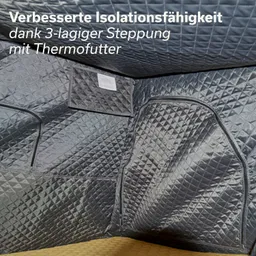 Dunkelgraue isolierende Oberfläche mit dreilagiger Steppung und Thermofutter Kanten und Taschen sind deutlich sichtbar.