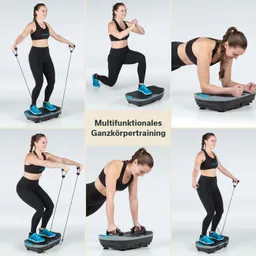 Person trainiert auf einem Fitnessgerät mit Widerstandsbändern in verschiedenenPositionen. Sportkleidung und Trainingsschuhe sichtbar.