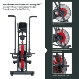 Sportgerät für Hochintensives Intervalltraining (HIIT) mit zwei großen Lüftern und stabilen Fußstützen.
