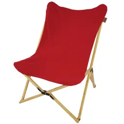 Roter Klappstuhl mit Holzgestell und breitem Sitz- und Rückenbereich.