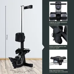 Fitnessgerät mit ergonomischem Sitz, verstellbaren Pedalen und Griffen, Maße: 172 cm hoch, 54 cm breit, 52 cm tief.
