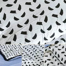 Polycotton Mischgewebe mit schwarzen und weißen Mustern, aufgebrochen durch verschiedene Ansichten des Stoffes.