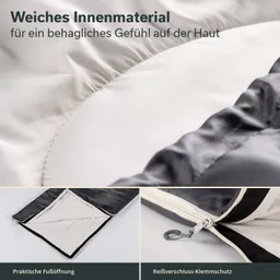 Kuschelschlafsack mit weichem Innenmaterial, praktische Fußöffnung und Reißverschluss-Klemmschutz sichtbar.