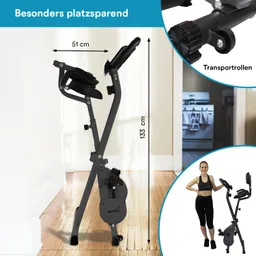 Faltbares Fitnessgerät mit einem Design in Schwarz und einem maximalen Maß von 133 cm Höhe und 51 cm Breite.