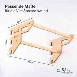 Holzgestell mit zwei Querstreben, Maße: 78 cm Breite, 45 cm Höhe, 35 cm Tiefe, Gewicht 3,1 kg. Ergonomisches Design.