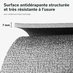 Rutschfeste Oberfläche mit strukturierter Textur, 7 mm dick, aus widerstandsfähigem, wasserabweisendem Vinyl.