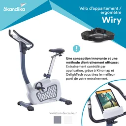 Ergometer in Weiß mit grauen Akzenten, digitalem Display und Tablet-Halterung. Informationen über Trainingsmethoden.