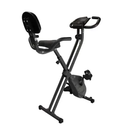 Klapprad mit Rückenlehne, schwarzem Sitz und Pedalen, ausgestattet mit einem Display an der Lenkstange.