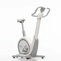 Ergometer in Weiß und Grau, mit einem geraden Lenker, einem Sattel und einem einzelnen Pedal auf einer stabilen Basis.