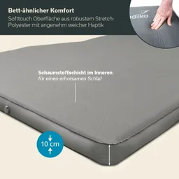 Graue Matratze mit Softtouch-Oberfläche, 10 cm Höhe, zeigt Schaumstoffschicht für Schlafkomfort.