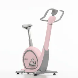 Stationäres Fahrrad in Pink und Grau mit einem gepolsterten Sattel und einem ergonomischen Lenker.