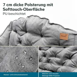 Polsterung mit weicher Softtouch-Oberfläche, 7 cm dick, gefaltet mit Wassertropfen auf der Oberfläche, Etikett „Skandika“.