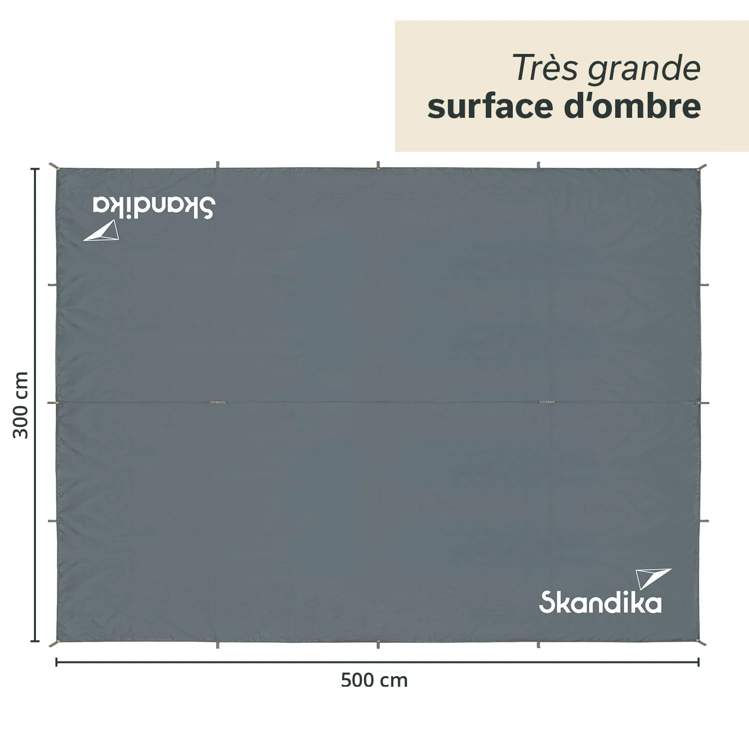 Graue Plane von Skandika mit den Maßen 500 cm x 300 cm, auf flachem Untergrund dargestellt.